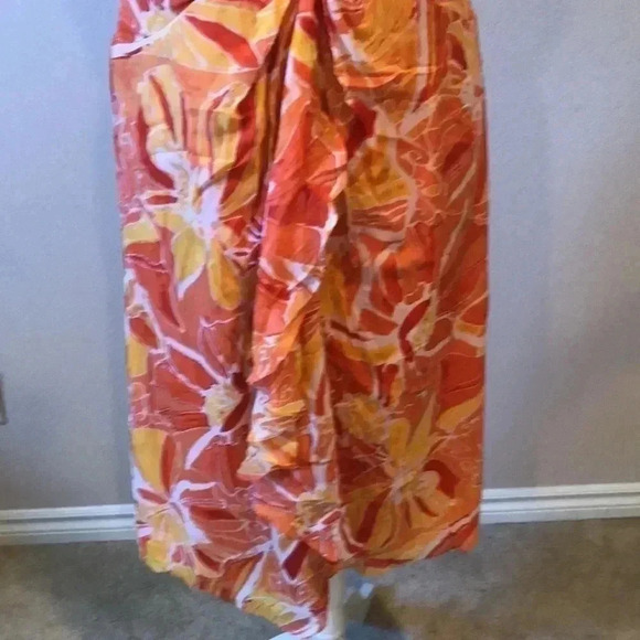 KAY UNGER Orange Silk Ruffled Front Halter Dress with Brooch Peephole Back-8 - Picture 6 of 10